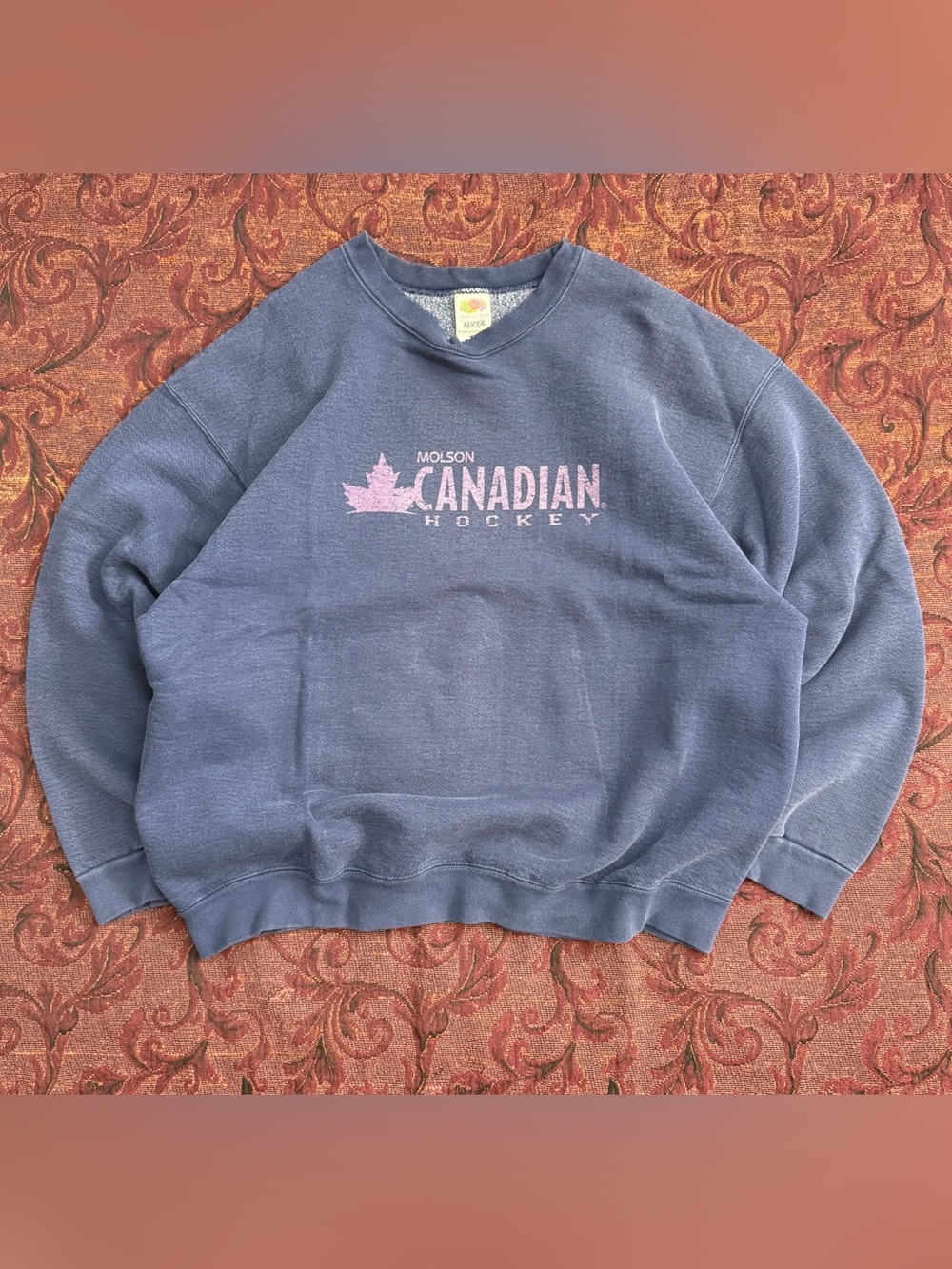 90s Molson Canadian Hockey Crewneck Sweatshirt XL Faded Navy